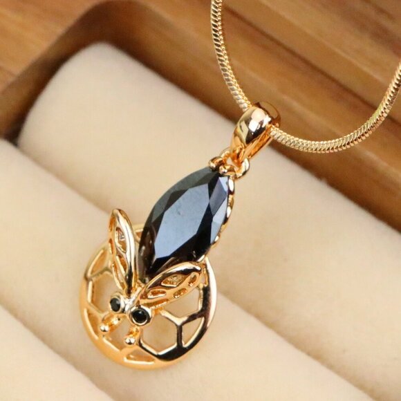 "Rose Gold Honeycomb Butterfly Pendant with Black Gem, XPPT1314 - Picture 1 of 13